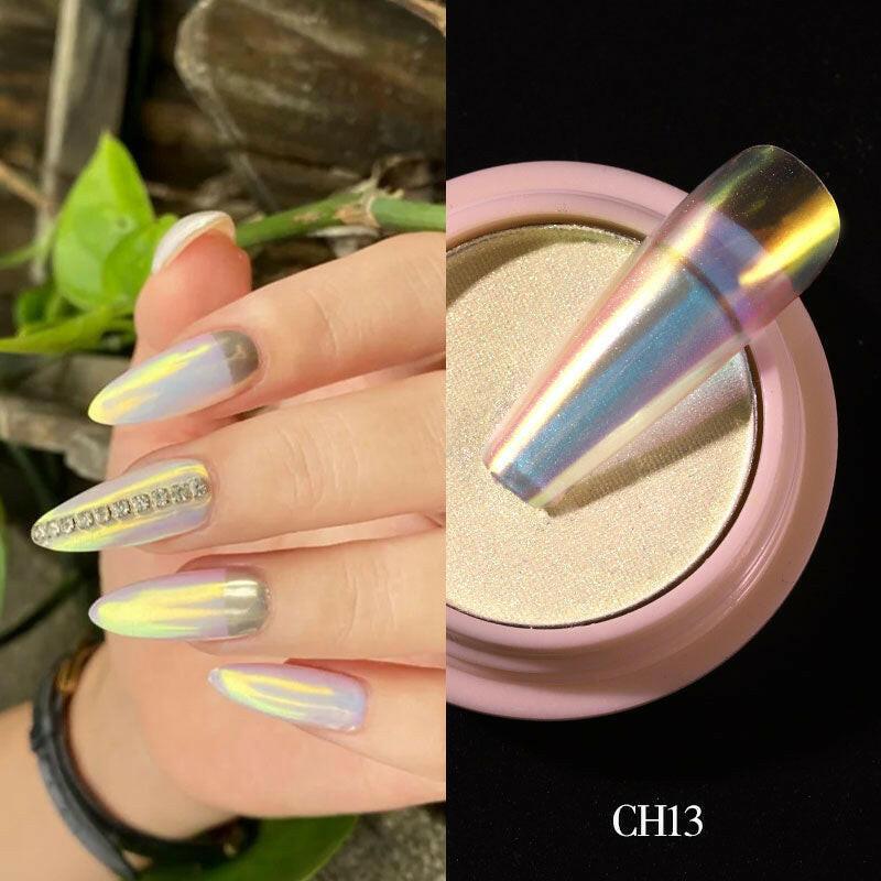 wtf 1g/box Transparent Holo Nail Glitter Mirror Aurora Neon Powders Dust Chameleon Nail Art Chrome Pigment Dipping Powder Decoration.