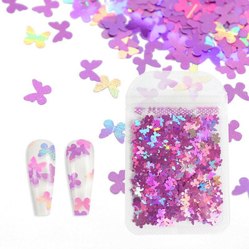 2222 Holographic Red Butterfly Nail Art Glitter Sequins 3D Laser Sheet Manicure Charm Parts For Nail Design Decoration Accessories.