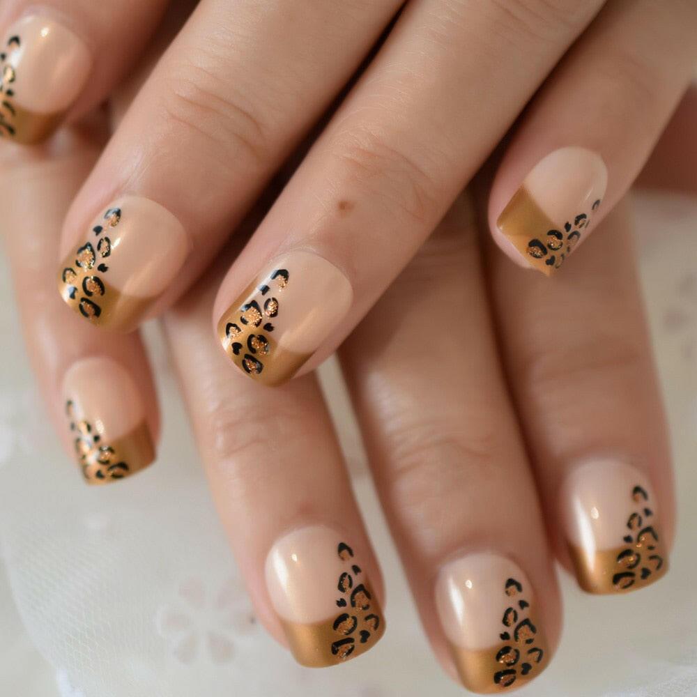 wtf Gel Cover False Nails Gold Glitter Nude Ladi&#39;s Press On Fingernails Short With Adhesive Tabs Perfect For Daily.