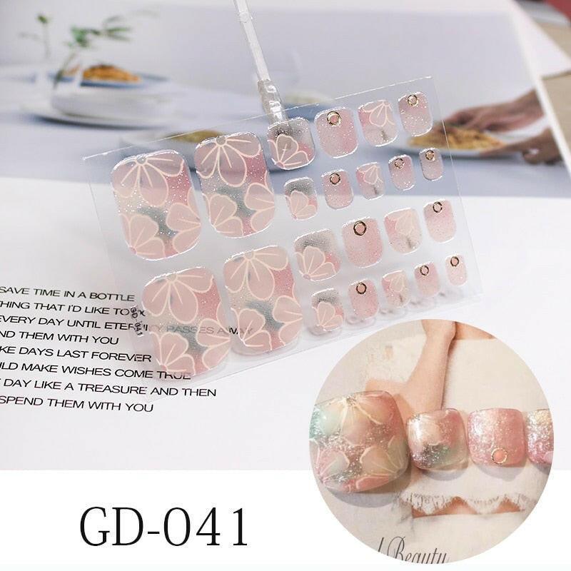 3333b 1 Sheet Full Cover Toe Nail Art Glitter Toenail Sticker Sparkling Foot Decals Dark Pink Sexy Summer Style Manicure Drop Ship.