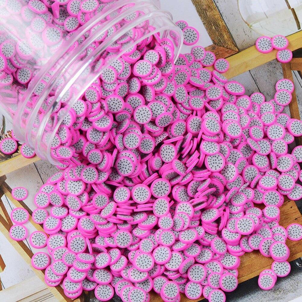 wtf 1000pcs/bag Polymer Clay Fruit Slices 5mm Diameter DIY Nail Art Decorations Sticker Mixed 23 Type Designs Tools Fruit Slice JK06.