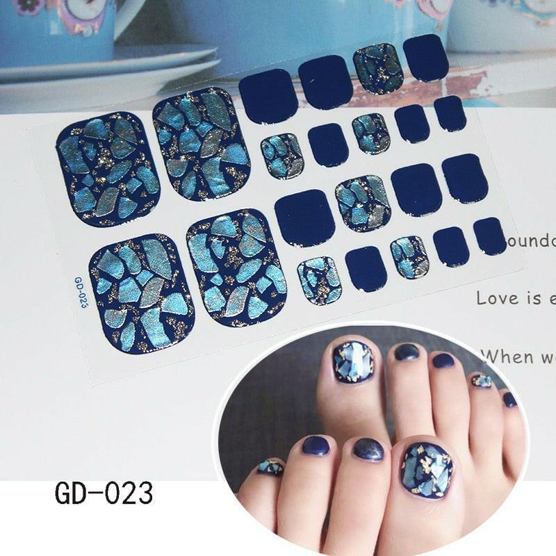 3333b 1 Sheet Full Cover Toe Nail Art Glitter Toenail Sticker Sparkling Foot Decals Dark Pink Sexy Summer Style Manicure Drop Ship.