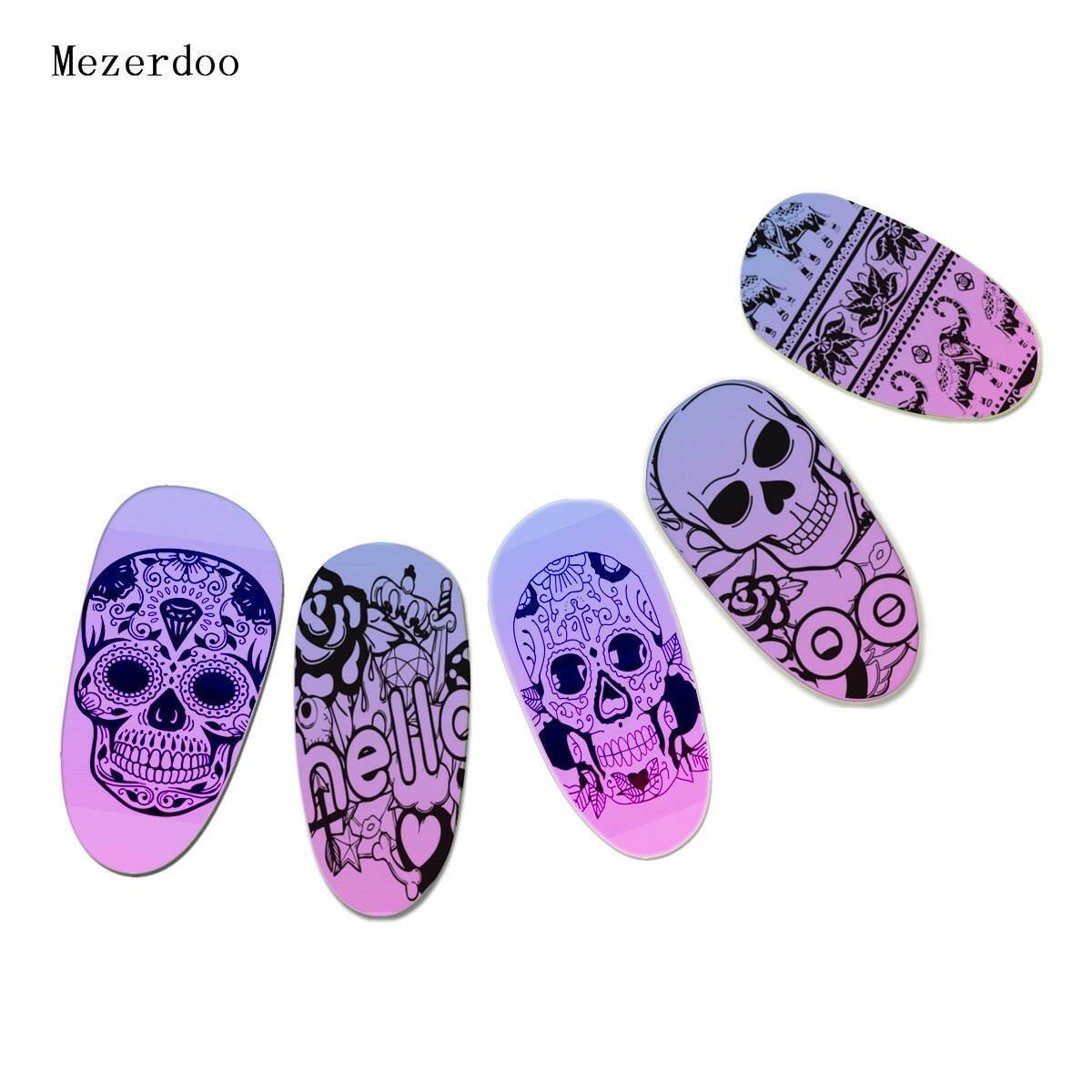 wtf 1Pcs Spider Web Nail Stamping Plate Skull Rose Pattern Rectangle Nail Art Stamp Stamping Template Image Plate Stencil Mezerdoo32.