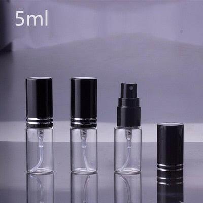 wtf 100pcs/lot 5ml 10ml 15ml Portable Black Glass Perfume Bottle With Atomizer Empty Cosmetic Containers For Travel.