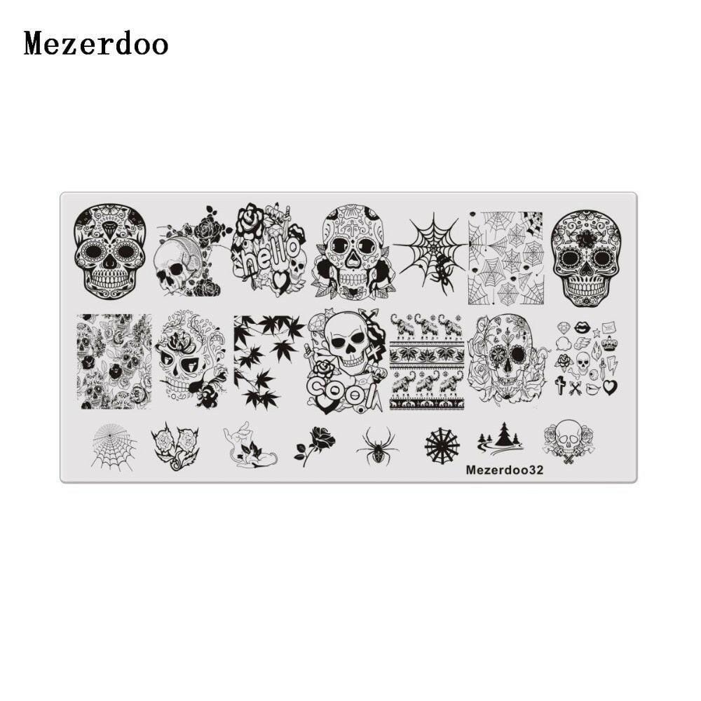 wtf 1Pcs Spider Web Nail Stamping Plate Skull Rose Pattern Rectangle Nail Art Stamp Stamping Template Image Plate Stencil Mezerdoo32.