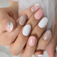 Gel Cover False Nails Gold Glitter Nude Ladi's Press On Fingernails Short With Adhesive Tabs Perfect For Daily.