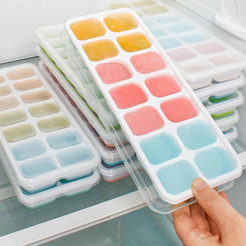 wtf 14 Grids Silicone Ice Cube Tray Mold With Clear Cover Popsicle Kichen Summer Mould Fruit Maker Home Freezer Accessories Cub.