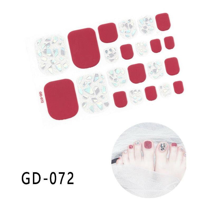 3333b 1 Sheet Full Cover Toe Nail Art Glitter Toenail Sticker Sparkling Foot Decals Dark Pink Sexy Summer Style Manicure Drop Ship.