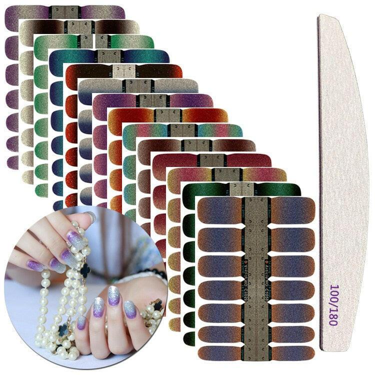 wtf 14tips Stickers Colorful Self-adhesive Nail Art Wraps Hot Sale Fashion Nail Polish Stickes Manicure Full Wrap Tools Decorations.