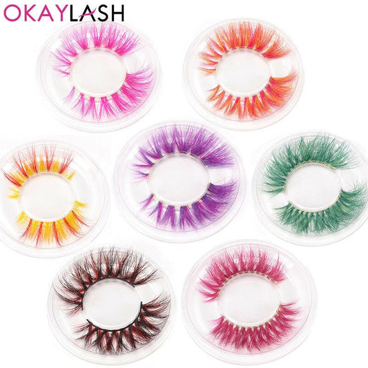 wtf OKAYLASH 3D 6D False Colored Eyelashes Natural Real Mink fluffy Style  Eye lash Extension Makeup Cosplay Colorful Eyelash.