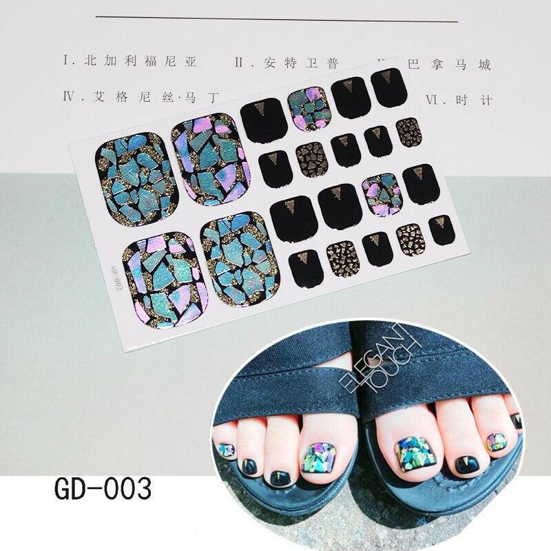 3333b 1 Sheet Full Cover Toe Nail Art Glitter Toenail Sticker Sparkling Foot Decals Dark Pink Sexy Summer Style Manicure Drop Ship.