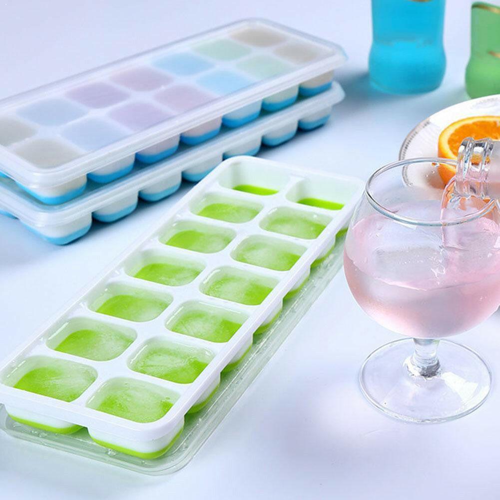 wtf 14 Grids Silicone Ice Cube Tray Mold With Clear Cover Popsicle Kichen Summer Mould Fruit Maker Home Freezer Accessories Cub.