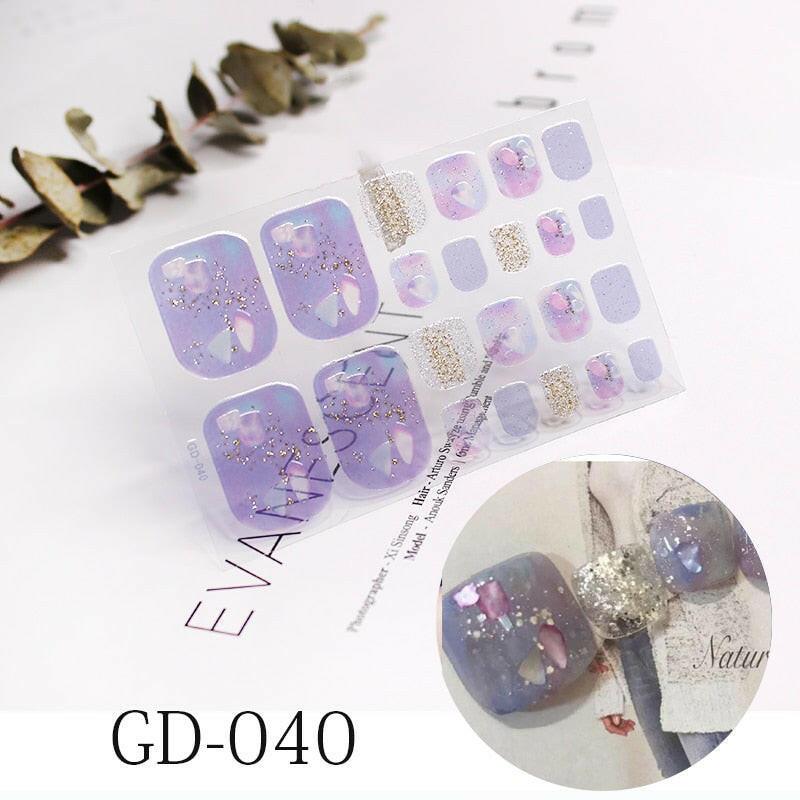 3333b 1 Sheet Full Cover Toe Nail Art Glitter Toenail Sticker Sparkling Foot Decals Dark Pink Sexy Summer Style Manicure Drop Ship.