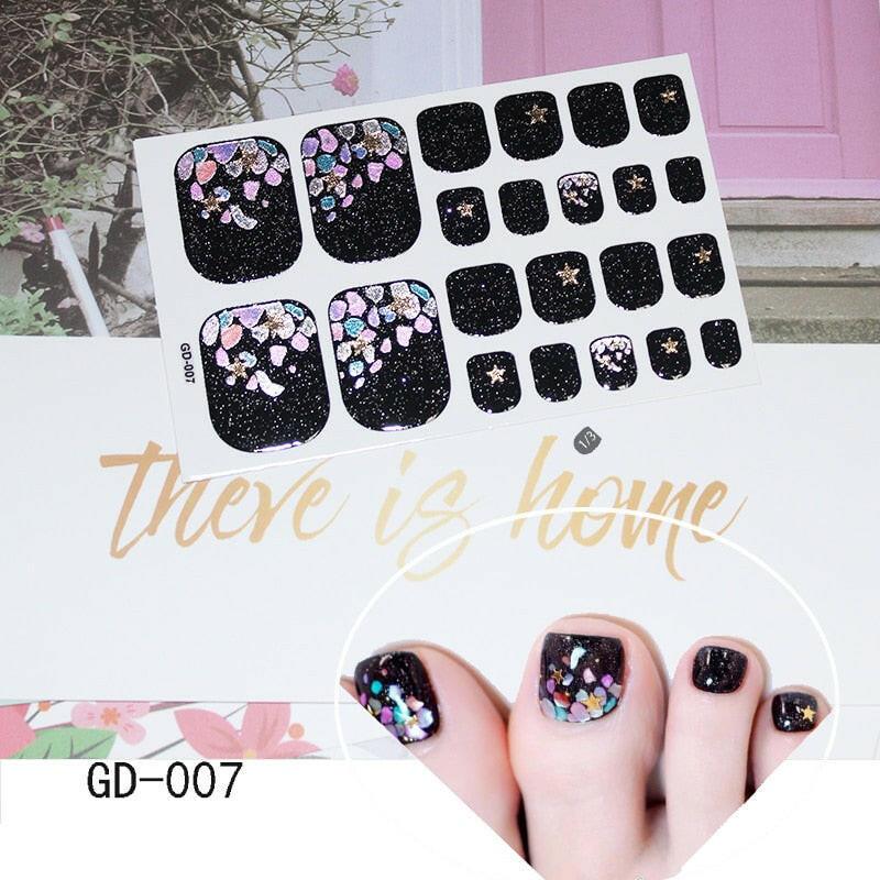 3333b 1 Sheet Full Cover Toe Nail Art Glitter Toenail Sticker Sparkling Foot Decals Dark Pink Sexy Summer Style Manicure Drop Ship.