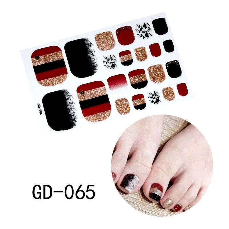 3333b 1 Sheet Full Cover Toe Nail Art Glitter Toenail Sticker Sparkling Foot Decals Dark Pink Sexy Summer Style Manicure Drop Ship.