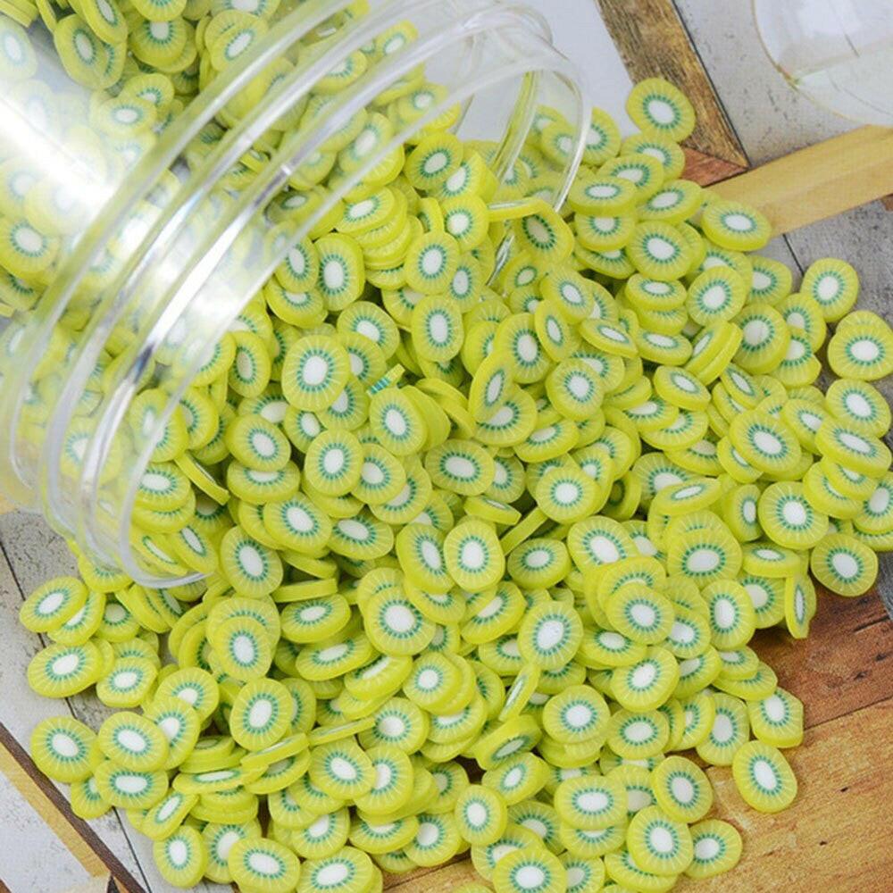 wtf 1000pcs/bag Polymer Clay Fruit Slices 5mm Diameter DIY Nail Art Decorations Sticker Mixed 23 Type Designs Tools Fruit Slice JK06.