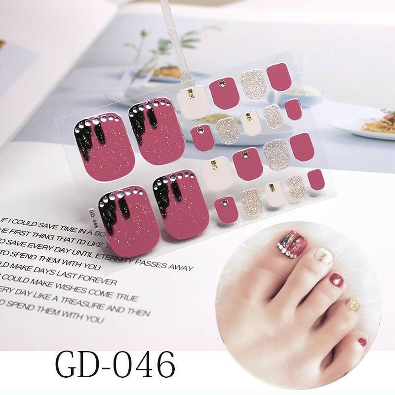 3333b 1 Sheet Full Cover Toe Nail Art Glitter Toenail Sticker Sparkling Foot Decals Dark Pink Sexy Summer Style Manicure Drop Ship.