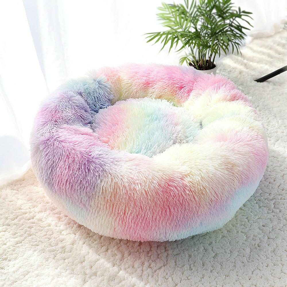 wtf Fluffy Calming Dog Bed Long Plush Donut Pet Bed Hondenmand Round Orthopedic Lounger Sleeping Bag Kennel Cat Puppy Sofa Bed House.