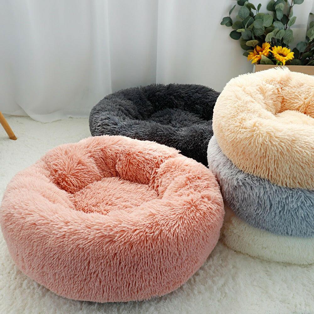 wtf Fluffy Calming Dog Bed Long Plush Donut Pet Bed Hondenmand Round Orthopedic Lounger Sleeping Bag Kennel Cat Puppy Sofa Bed House.