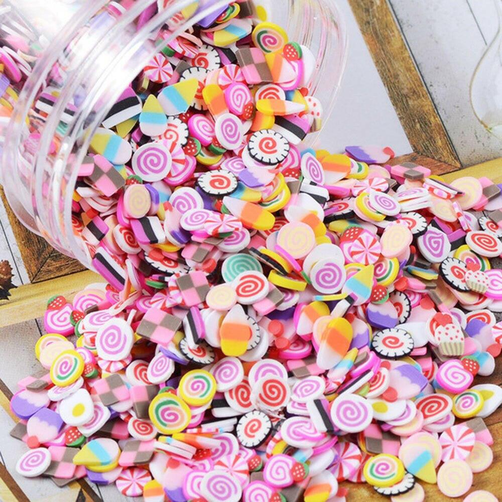 wtf 1000pcs/bag Polymer Clay Fruit Slices 5mm Diameter DIY Nail Art Decorations Sticker Mixed 23 Type Designs Tools Fruit Slice JK06.