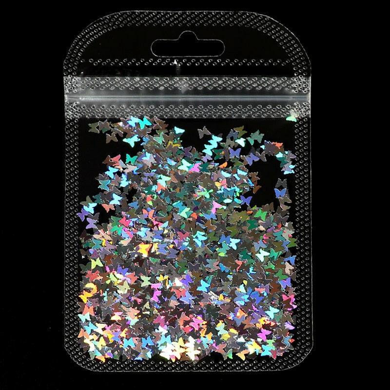 2222 Holographic Red Butterfly Nail Art Glitter Sequins 3D Laser Sheet Manicure Charm Parts For Nail Design Decoration Accessories.