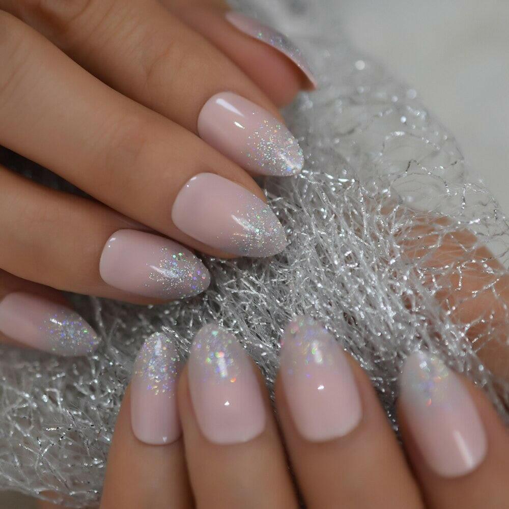 2222 Gel Cover False Nails Gold Glitter Nude Ladi&#39;s Press On Fingernails Short With Adhesive Tabs Perfect For Daily.