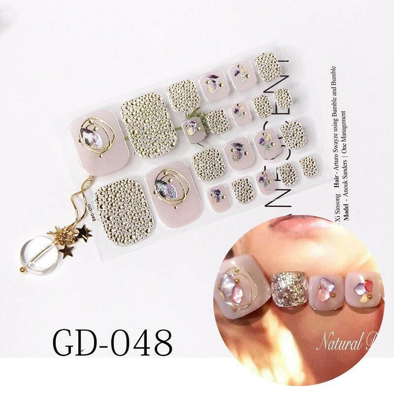 3333b 1 Sheet Full Cover Toe Nail Art Glitter Toenail Sticker Sparkling Foot Decals Dark Pink Sexy Summer Style Manicure Drop Ship.