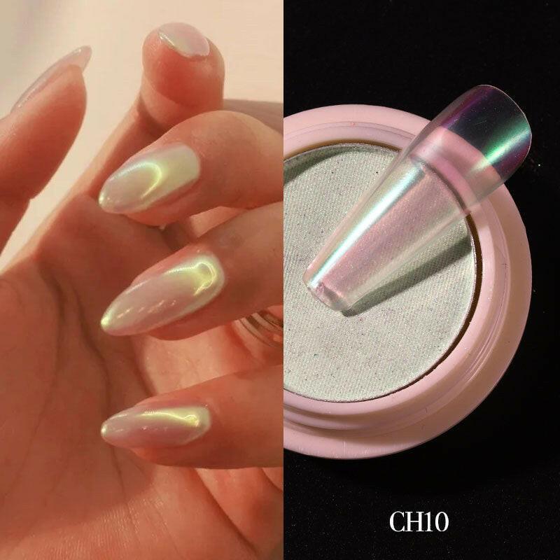 wtf 1g/box Transparent Holo Nail Glitter Mirror Aurora Neon Powders Dust Chameleon Nail Art Chrome Pigment Dipping Powder Decoration.