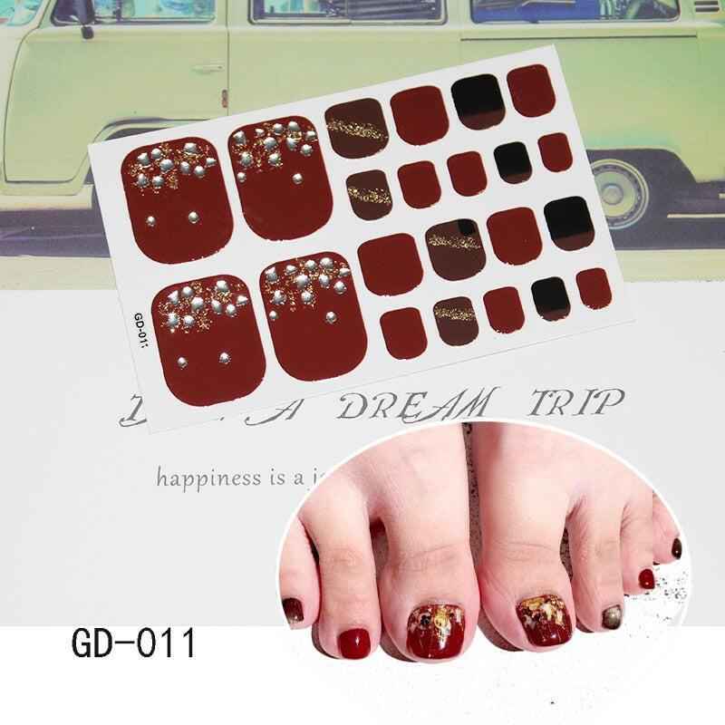 3333b 1 Sheet Full Cover Toe Nail Art Glitter Toenail Sticker Sparkling Foot Decals Dark Pink Sexy Summer Style Manicure Drop Ship.