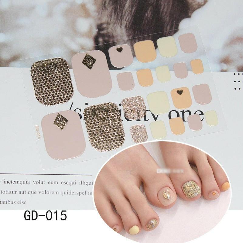 3333b 1 Sheet Full Cover Toe Nail Art Glitter Toenail Sticker Sparkling Foot Decals Dark Pink Sexy Summer Style Manicure Drop Ship.