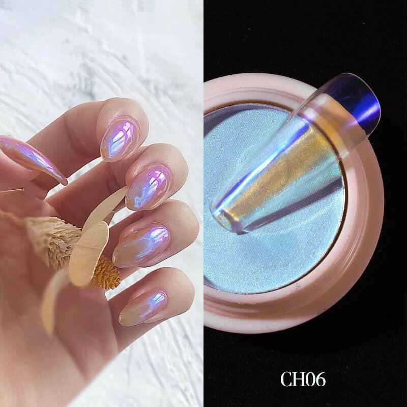 wtf 1g/box Transparent Holo Nail Glitter Mirror Aurora Neon Powders Dust Chameleon Nail Art Chrome Pigment Dipping Powder Decoration.