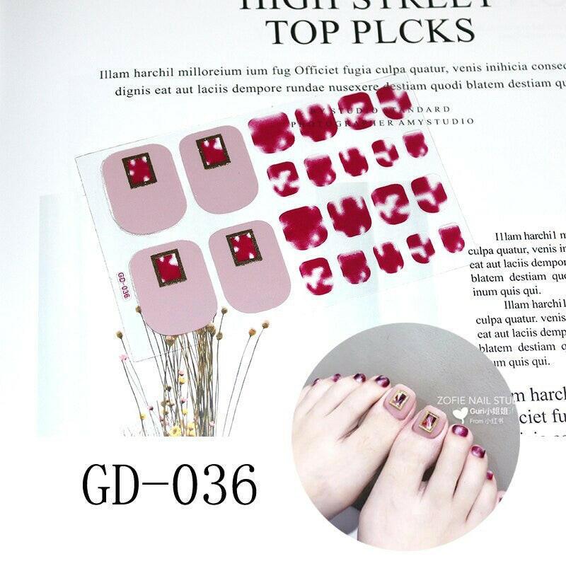 3333b 1 Sheet Full Cover Toe Nail Art Glitter Toenail Sticker Sparkling Foot Decals Dark Pink Sexy Summer Style Manicure Drop Ship.