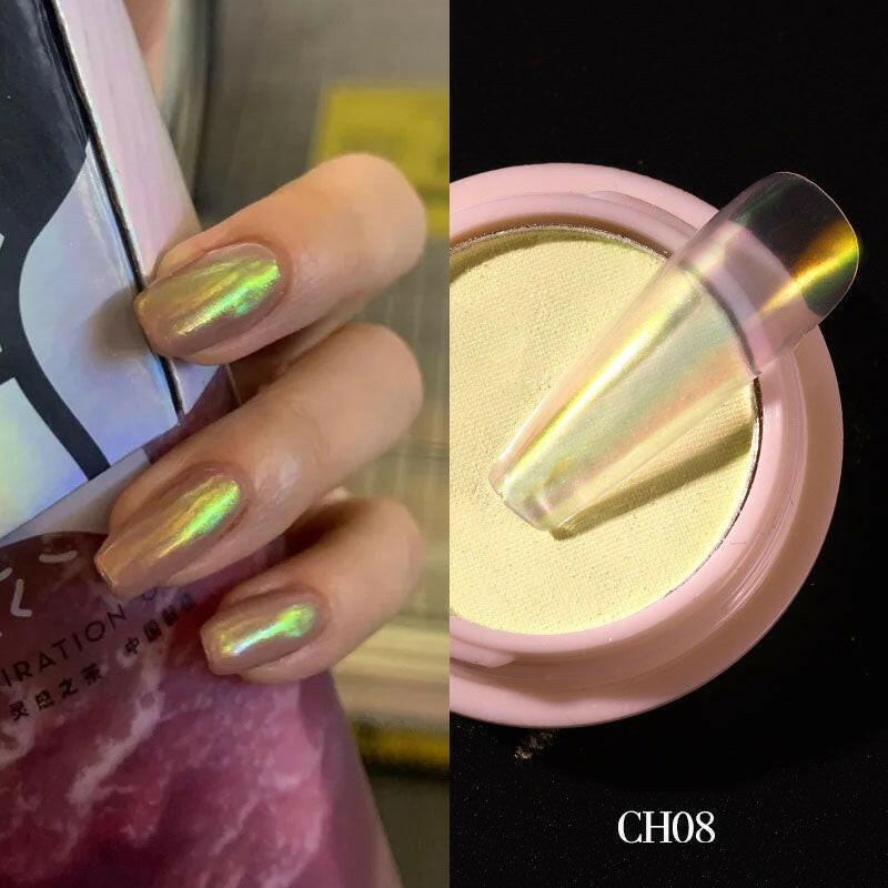 wtf 1g/box Transparent Holo Nail Glitter Mirror Aurora Neon Powders Dust Chameleon Nail Art Chrome Pigment Dipping Powder Decoration.