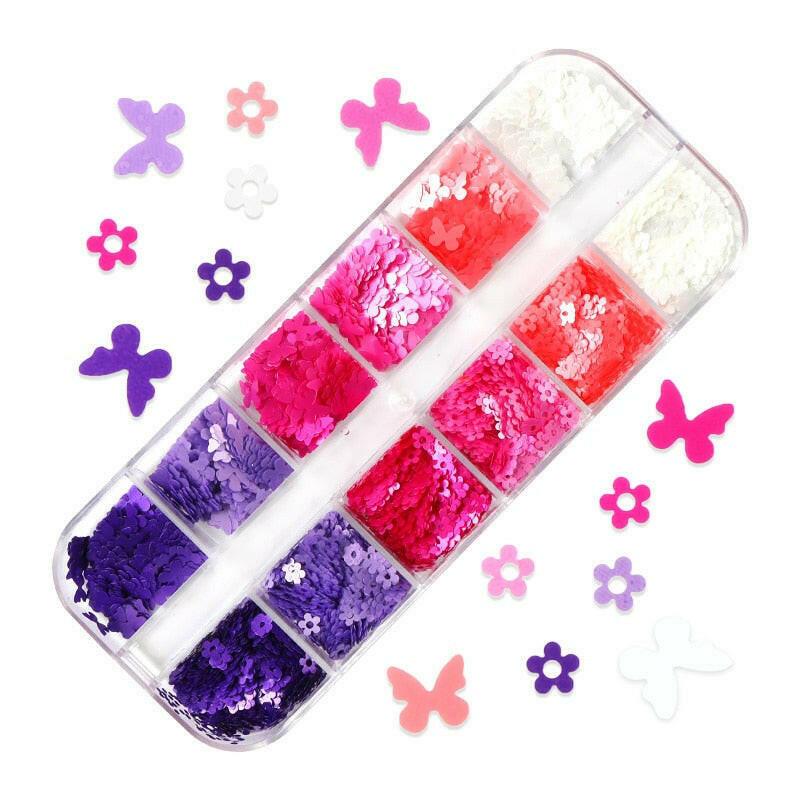 3333b 12 Grids Starry Manicure Design Decoration Holographic Star Nail Art Glitter Sequins for UV Gel Polish Nail Supplies Accessories.