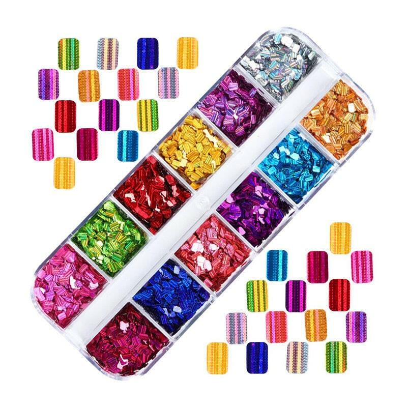 3333b 12 Grids Starry Manicure Design Decoration Holographic Star Nail Art Glitter Sequins for UV Gel Polish Nail Supplies Accessories.