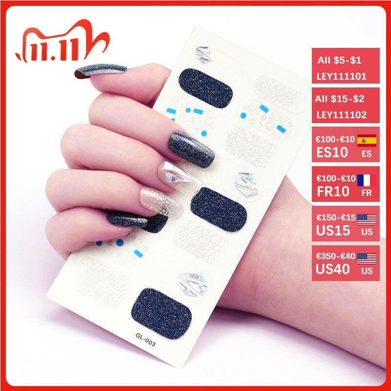 wtf 16 Tips/Sheet Glitter Series Shiny Colorful Nail Polish Nail Wraps DIY Nail Accesoires Nails Sticker Designer Nail Strips.