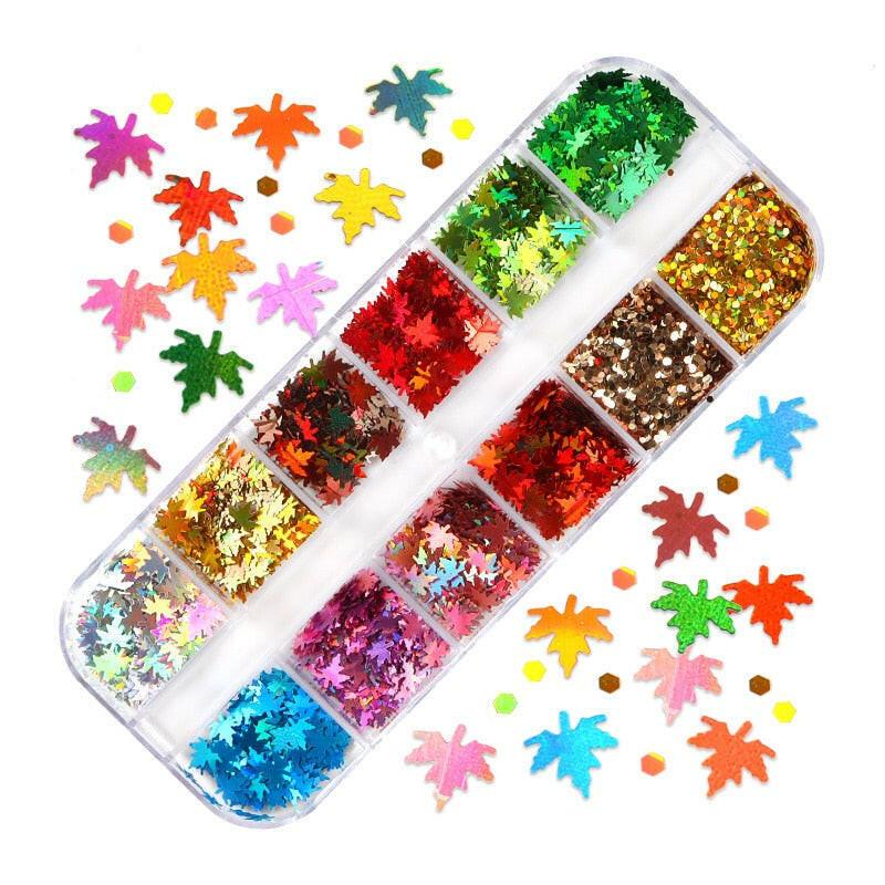 3333b 12 Grids Starry Manicure Design Decoration Holographic Star Nail Art Glitter Sequins for UV Gel Polish Nail Supplies Accessories.