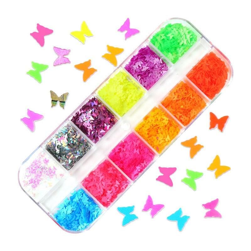 3333b 12 Grids Starry Manicure Design Decoration Holographic Star Nail Art Glitter Sequins for UV Gel Polish Nail Supplies Accessories.