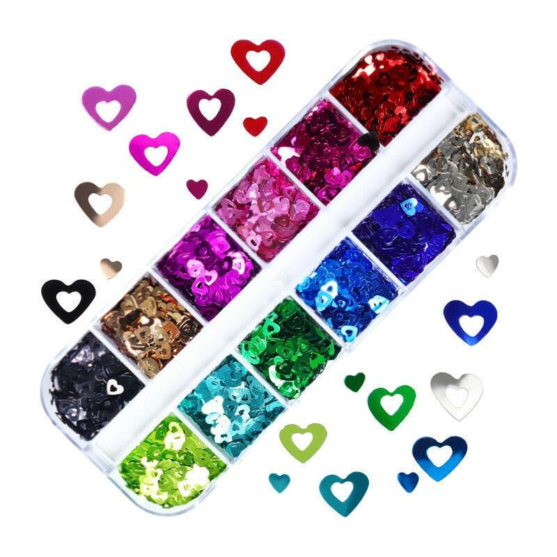 3333b 12 Grids Starry Manicure Design Decoration Holographic Star Nail Art Glitter Sequins for UV Gel Polish Nail Supplies Accessories.