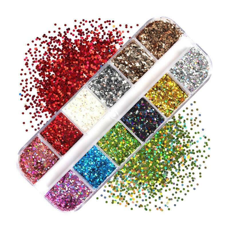 3333b 12 Grids Starry Manicure Design Decoration Holographic Star Nail Art Glitter Sequins for UV Gel Polish Nail Supplies Accessories.