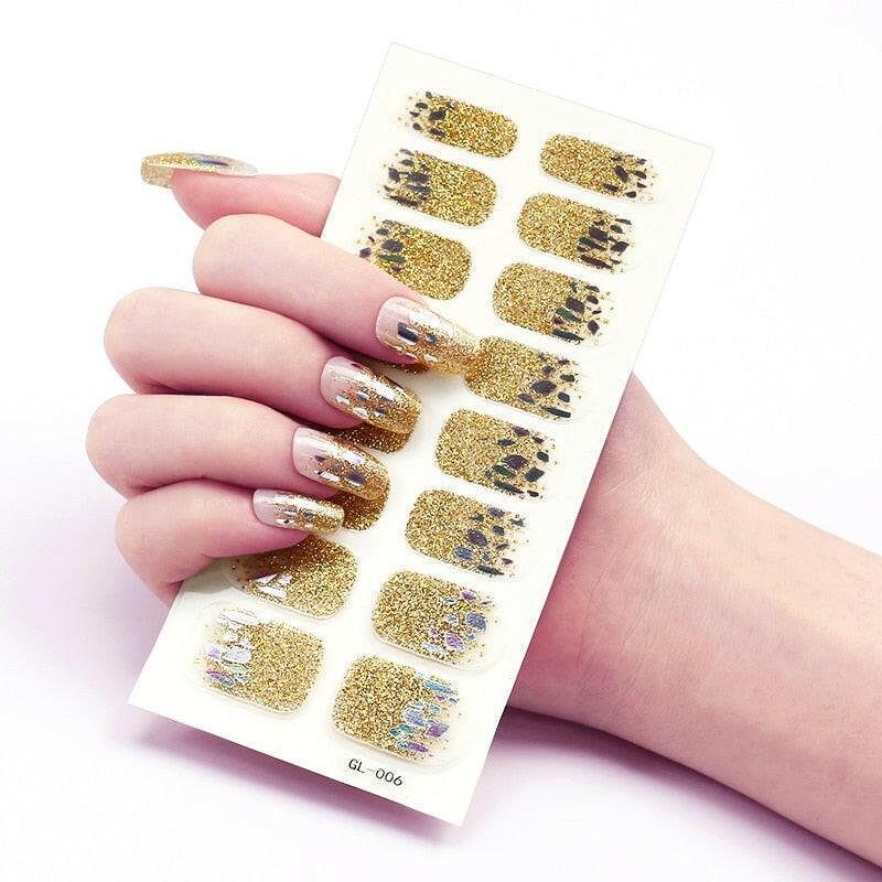 3333b 16 Tips/Sheet Glitter Series Shiny Colorful Nail Polish Nail Wraps DIY Nail Accesoires Nails Sticker Designer Nail Strips.