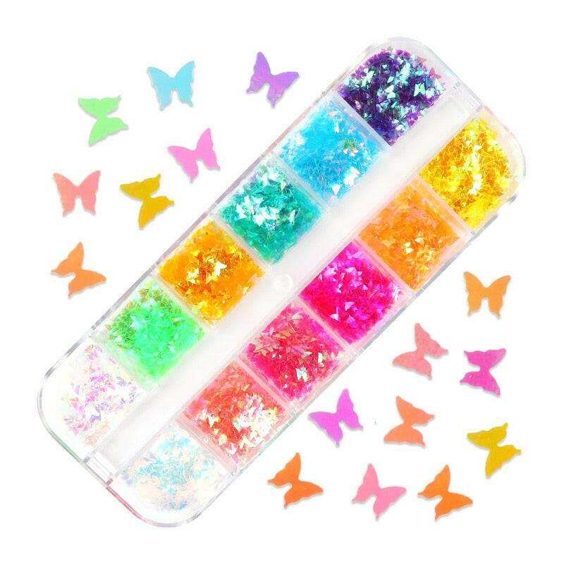 3333b 12 Grids Starry Manicure Design Decoration Holographic Star Nail Art Glitter Sequins for UV Gel Polish Nail Supplies Accessories.