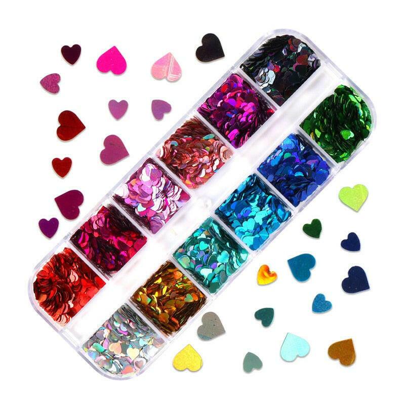 3333b 12 Grids Starry Manicure Design Decoration Holographic Star Nail Art Glitter Sequins for UV Gel Polish Nail Supplies Accessories.