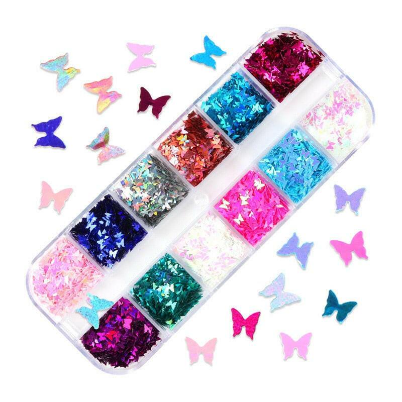 3333b 12 Grids Starry Manicure Design Decoration Holographic Star Nail Art Glitter Sequins for UV Gel Polish Nail Supplies Accessories.