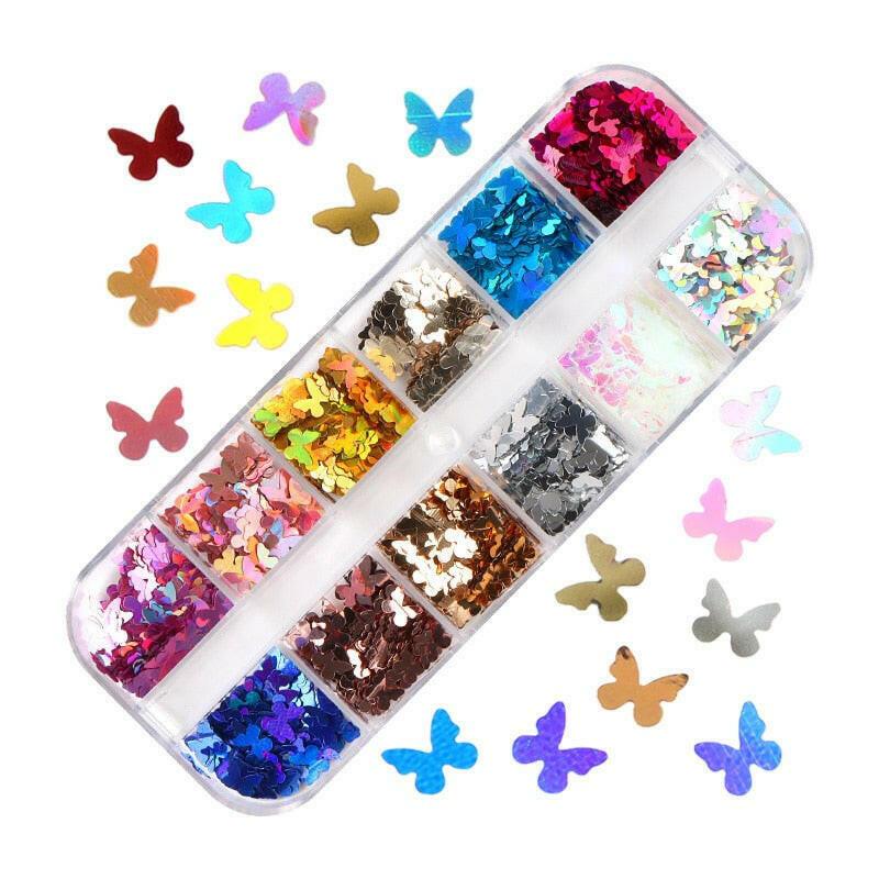 3333b 12 Grids Starry Manicure Design Decoration Holographic Star Nail Art Glitter Sequins for UV Gel Polish Nail Supplies Accessories.