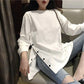 t111 2022 spring Split Side Button White black Long Tshirt O-Neck Women shirts autumn Arrival Harajuku solid oversized T shirt tops dev2-aff.