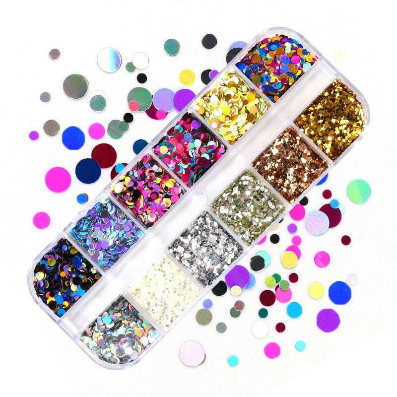 3333b 12 Grids Starry Manicure Design Decoration Holographic Star Nail Art Glitter Sequins for UV Gel Polish Nail Supplies Accessories.