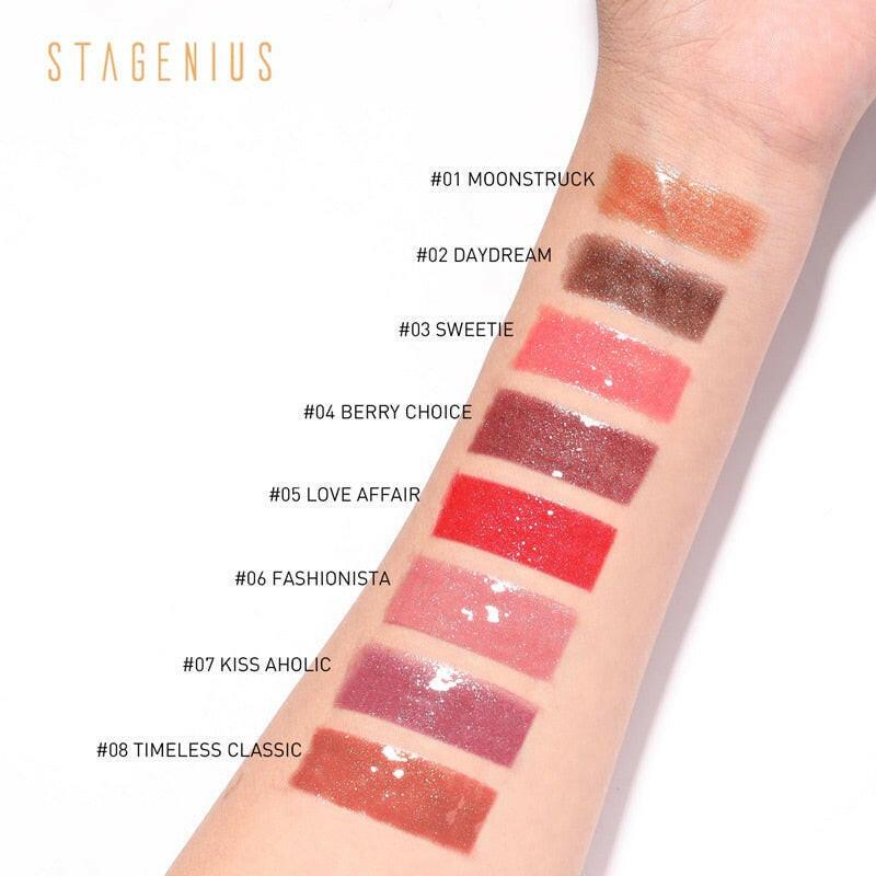 wtf STAGENIUS Lipgloss Waterproof Long-lasting 8 Shades Mirro Glass Non Stick Shimmer Glitter Gloss Lip Tint Makeup.