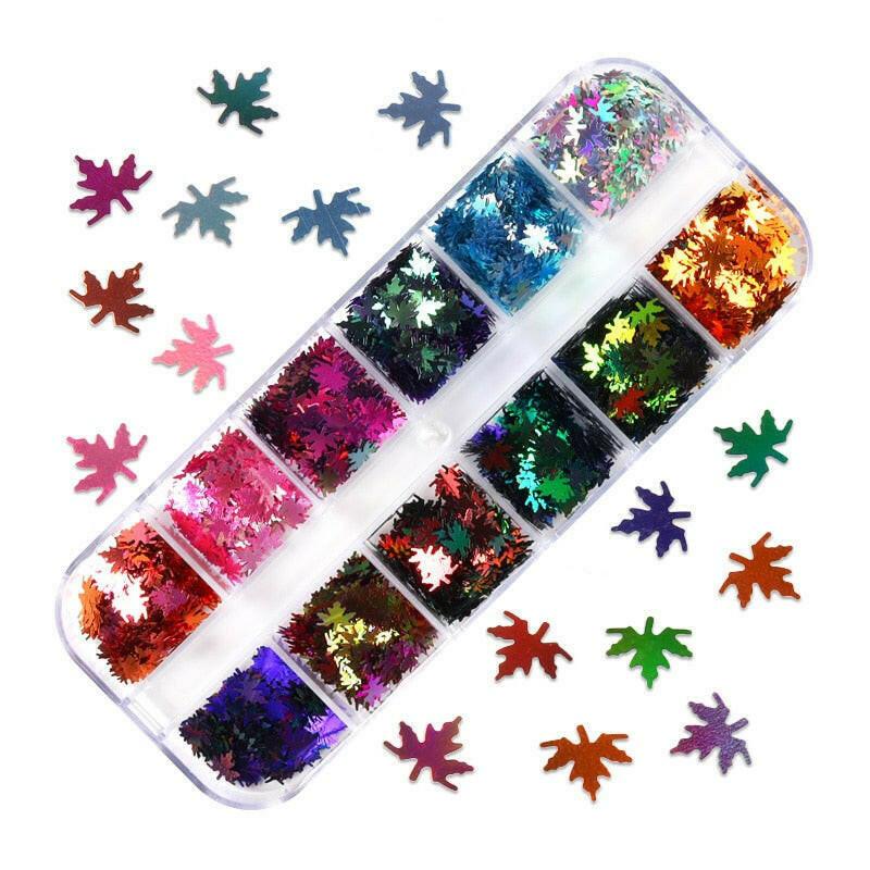 wtf 12 Grids Starry Manicure Design Decoration Holographic Star Nail Art Glitter Sequins for UV Gel Polish Nail Supplies Accessories.