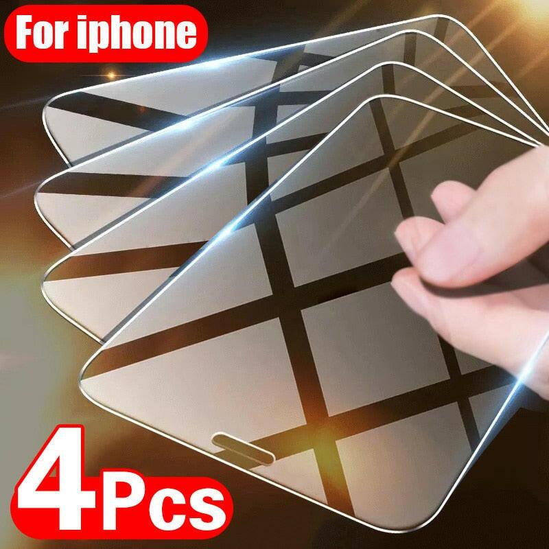 wtf 4PCS Tempered Glass for iPhone 11 12 13 Pro XR X XS Max Screen Protector on for iPhone 12 Pro Max Mini 7 8 6 6S Plus 5S SE Glass.